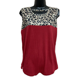 Coeur De Vague Womens Tank Top Size Large Sleeveless Red Animal Print New NWT L